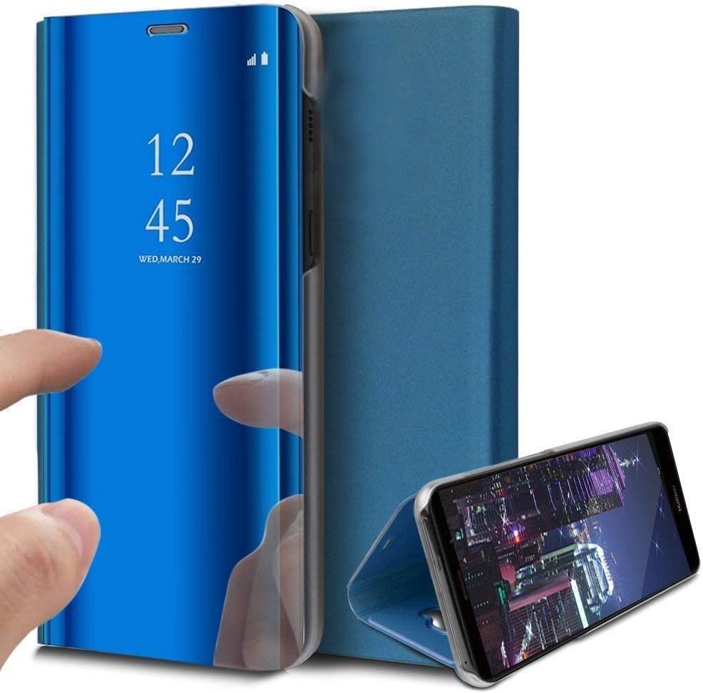 LINASO Kickstand Mirror Flip Case for Samsung Galaxy S20 FE Shockproof Mirror Clear View with Optimized Viewing Angle Leather Flip Cover for Samsung Galaxy S20 FE Blue Flip Case