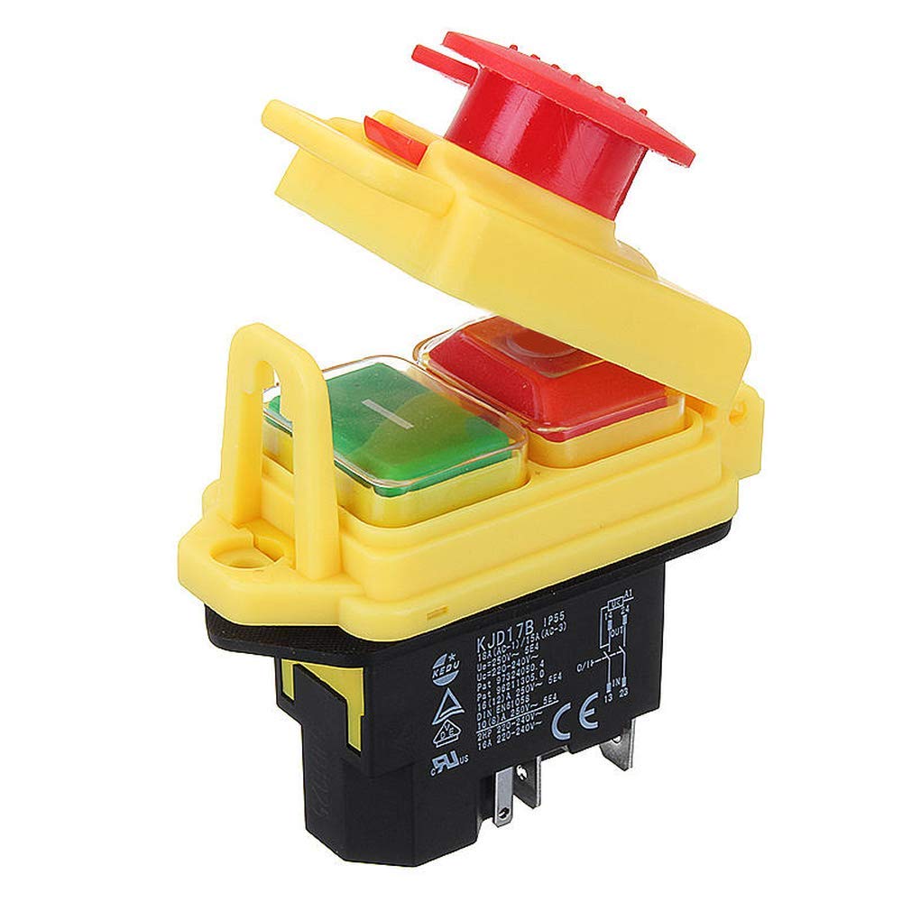 230V IP55 KJD17 GF 4 Pin Start Stop On Off Volt Release Switch Fit for Workshop Machines