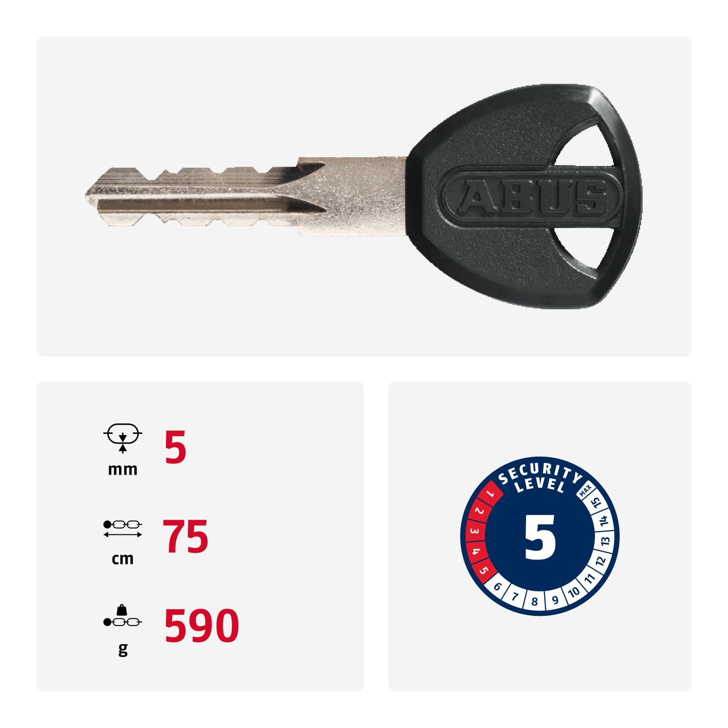 ABUS Antivol Chaîne Steel-O-Chain 5805K, 75 cm, Noir | Antivol vélo chaîne carrée 5 mm, gaine textile protège-peinture, acier spécial