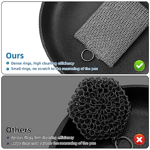 Image of SUBEKYU Superfine Cast Iron Chainmail Scrubber, Kitchen 316 Stainless Steel Cast Iron Cleaner with Silicone Insert for Washing Cast Iron Pans /Dishes /Sinks, 1P