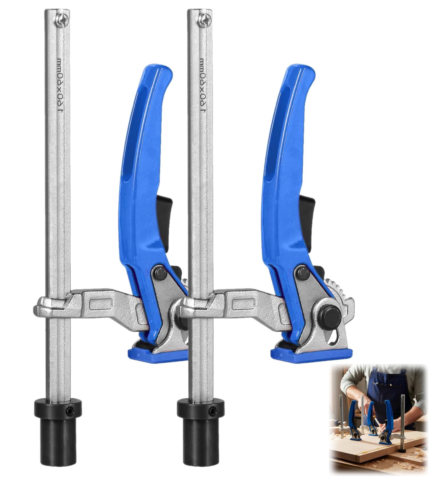 ZUGJOZD 2pcs serre joint menuisier à levier en acier,20mm serre joint rapide Plage de serrage 160 mm Profondeur de Gorge 60 Compatible etabli menuisier tables multifonctions de soudage,CNC