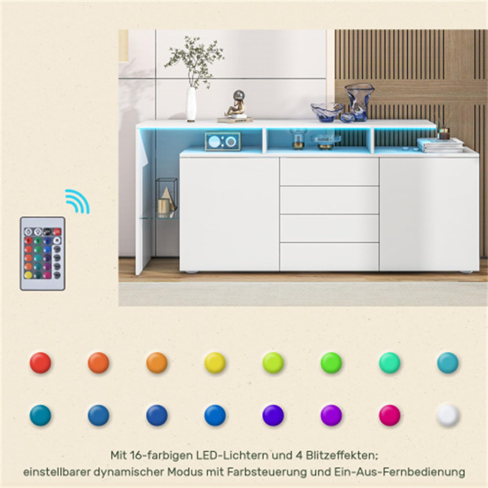 Mobile da Ingresso Moderno Ed Elegante, Credenza Multifunzionale con Illuminazione A LED, Vetrina per Porta D'ingresso del Soggiorno, Facile da Montare