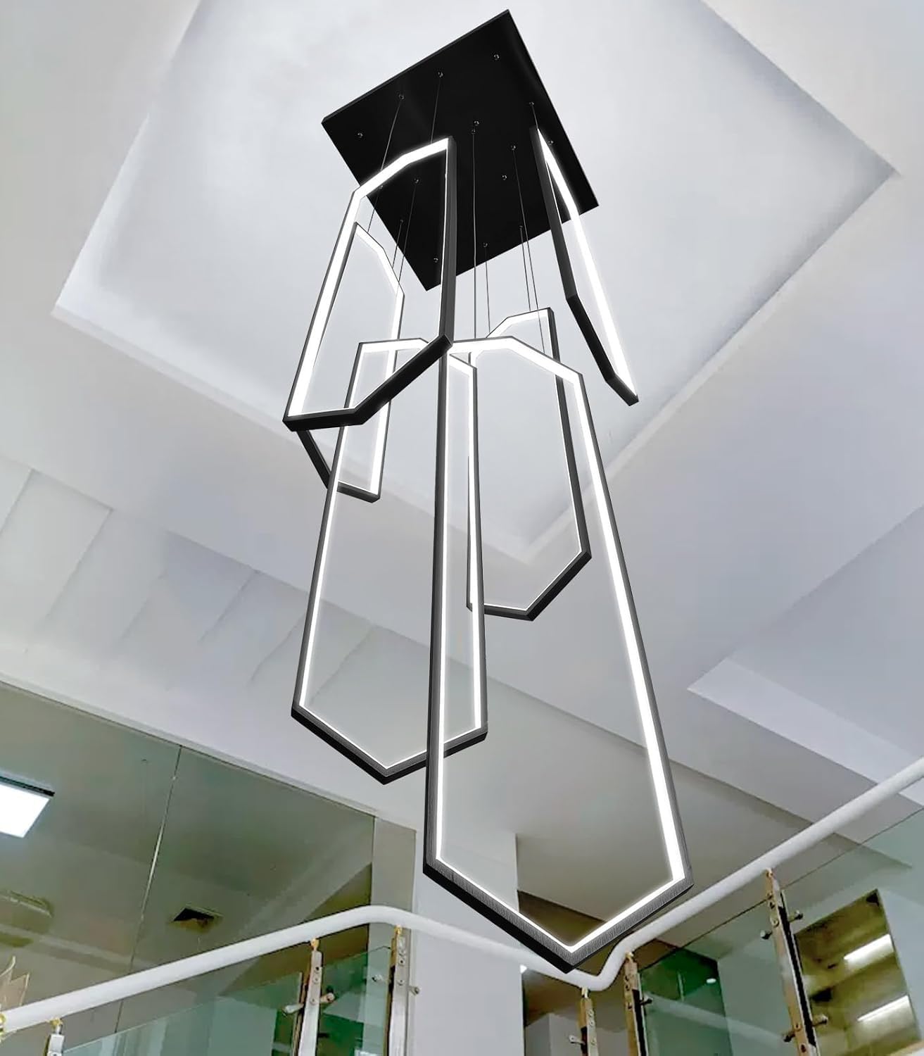 Lámpara colgante Grande de escalera LED de aluminio con Forma geométrica, lámpara de Mesa de comedor, regulable, altura Ajustable, combinación de techo, Sala de estar, Villa, Hote