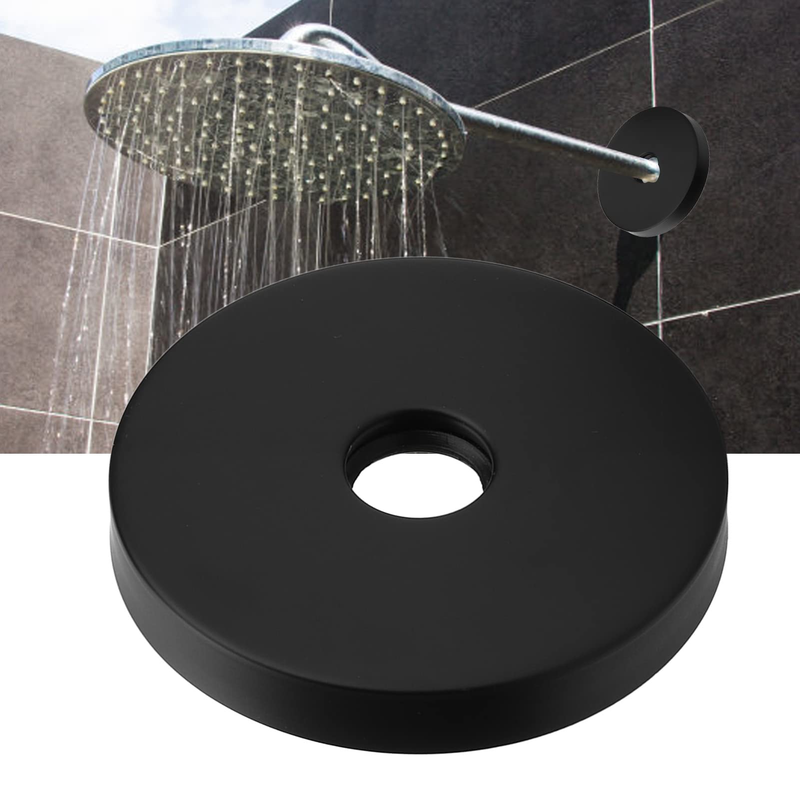 Large Shower Arm Flange, 304 Stainless Steel Shower Arm Rosette Plate for G1/2" Pipe Replacement at Home (Black) - Image 2