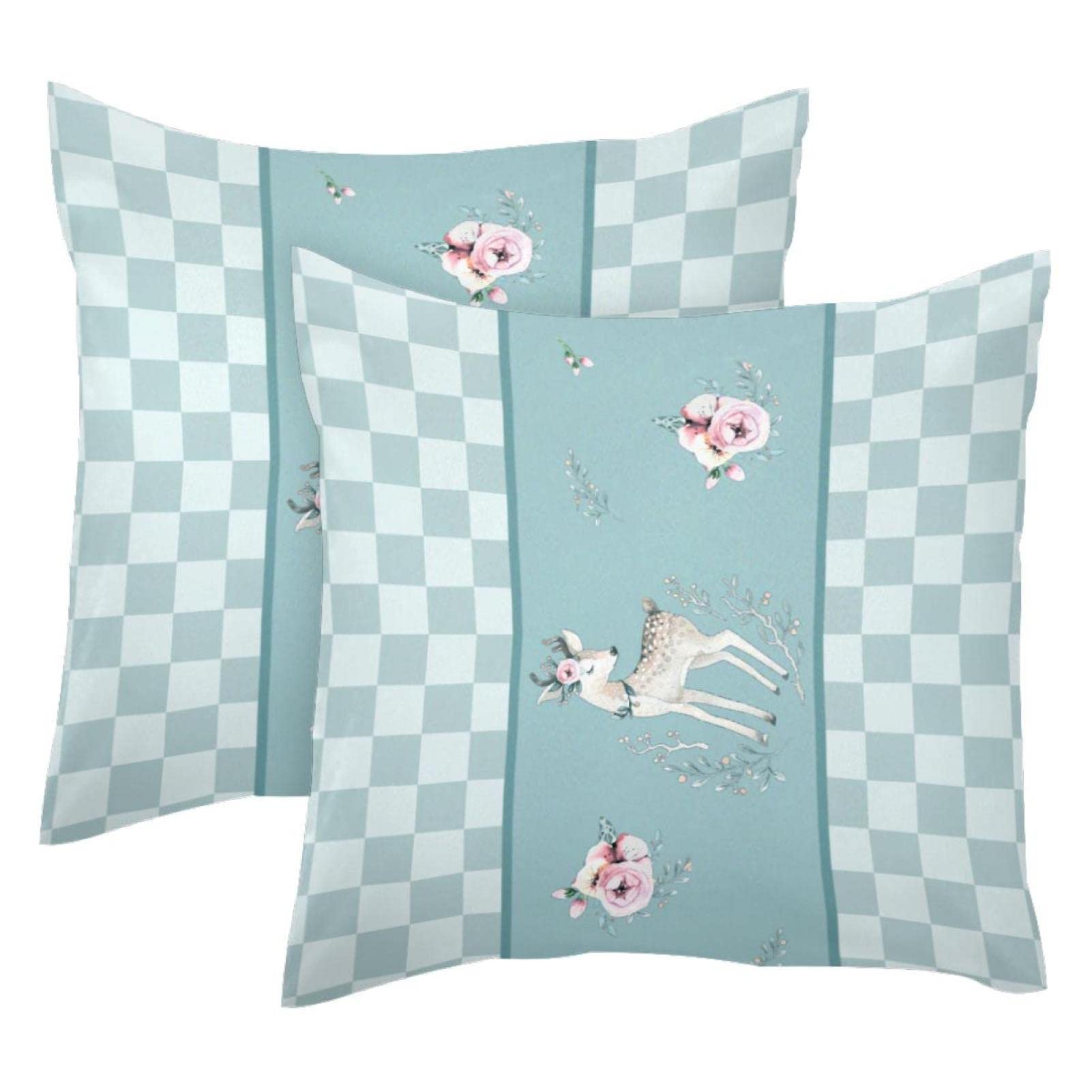 Hirsch-Kissenbezug 2er-Set – Samtbezug Mit Ornament- & Blumenmuster, Grün | Versteckter Reißverschluss, Für Sofa, Wohnzimmer, Weihnachtsdeko