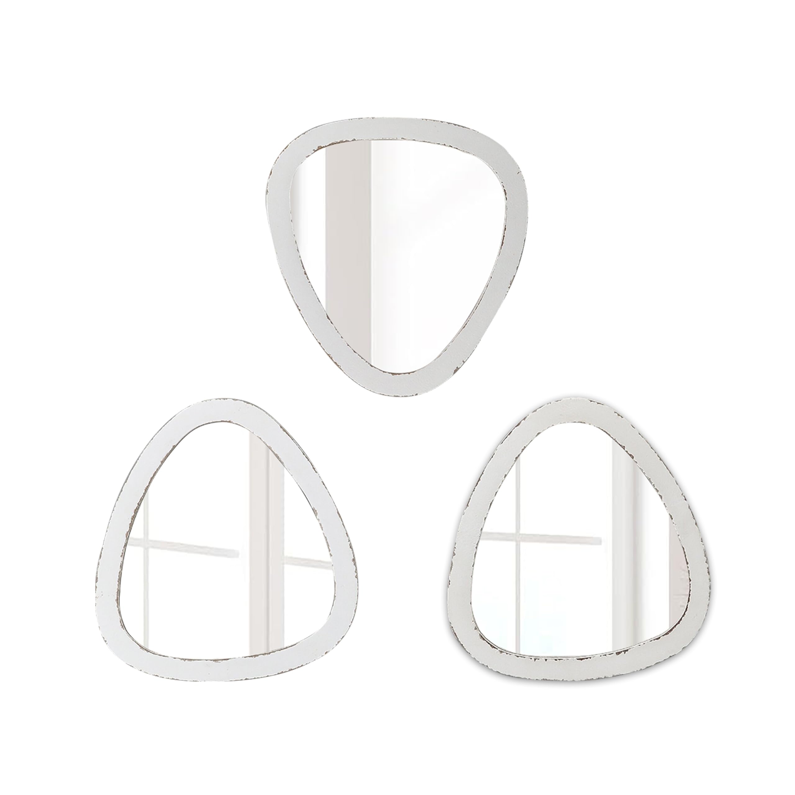 Miroir rustique blanc vieilli en bois avec cadre asymétrique lot de 3