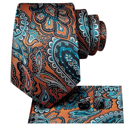 Image of Dubulle Mens Tie Set Solid Paisley Silk Striped Necktie for Men with Cufflinks Tie and Pocket Square