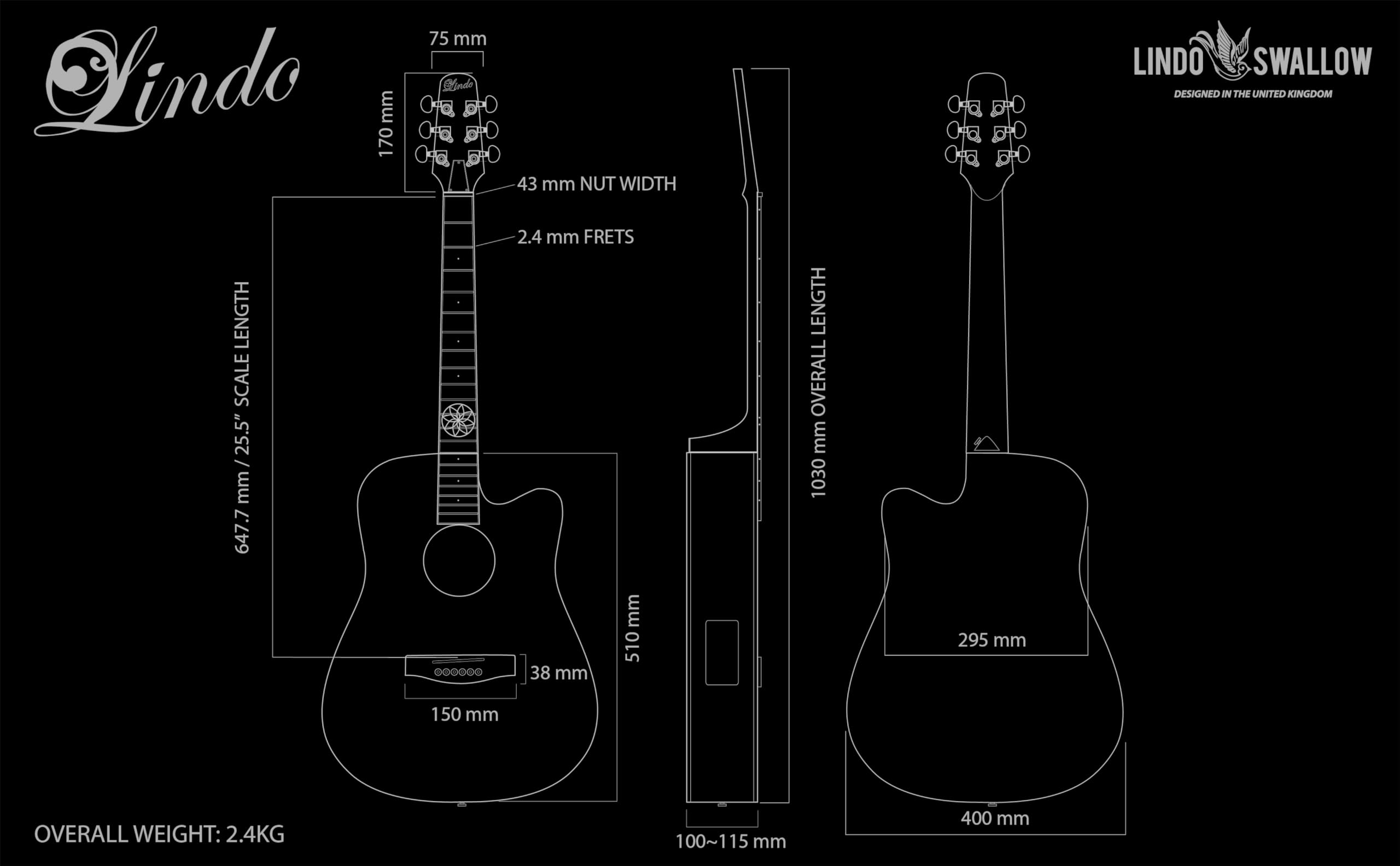 Lindo Swallow V2 - Corde in nylon per chitarra elettroacustica | Dreamcatcher 12° tasto intarsiato | viola rosa scoppio