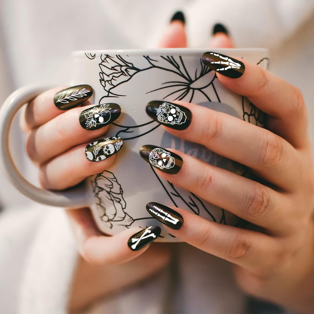 PH PandaHall 3 pz Timbro per Unghie con Teschio Gotico, 58 Modelli Scheletro Orrore Fiore Piastra per Stampaggio Unghie per Nail Design Stampa Manicure Salone Halloween