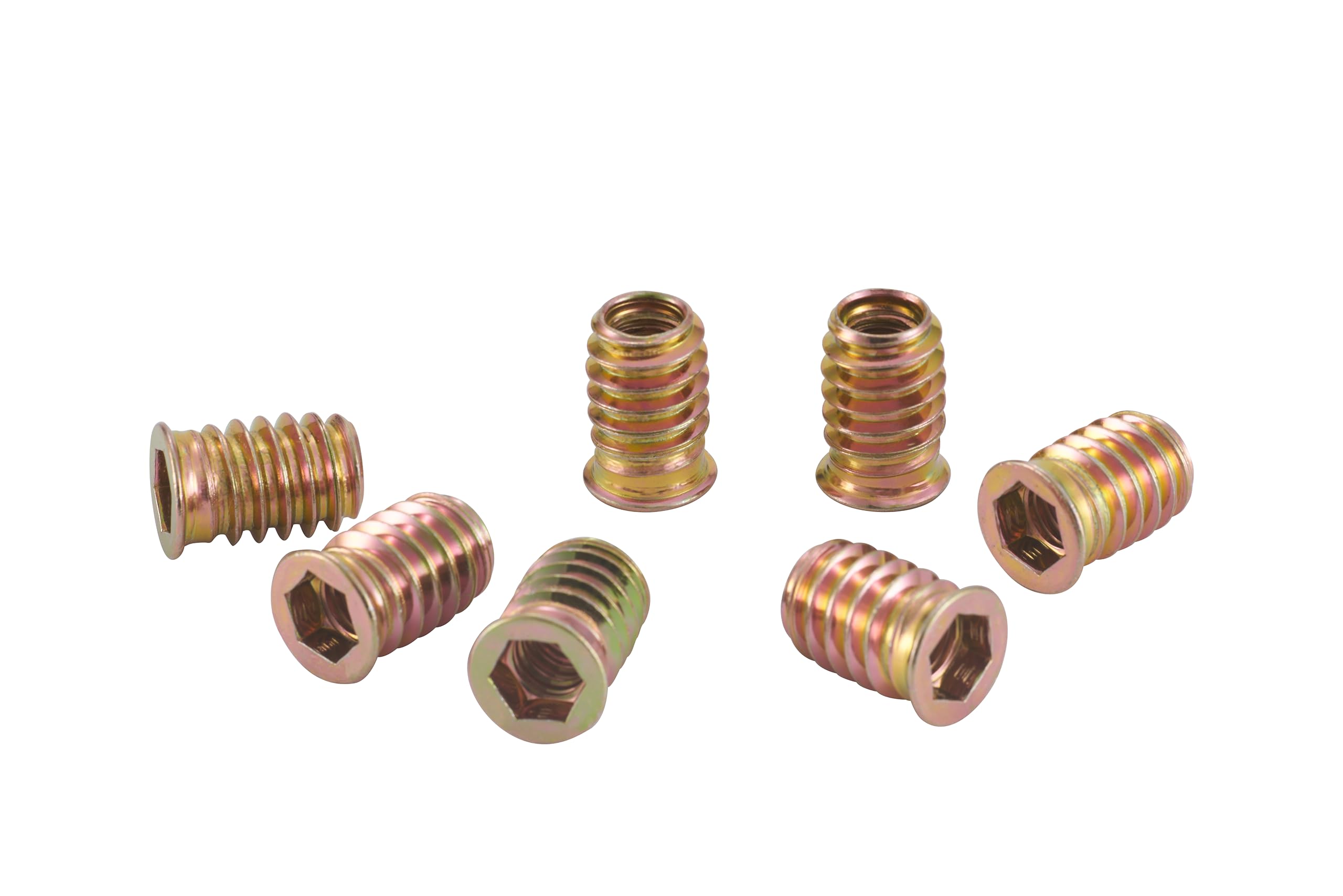 25 dadi a vite M8 x 25 mm, inserti filettati in acciaio zincato con rivestimento in zinco colorato, boccola filettata esagonale, dadi stabili per mobili in legno