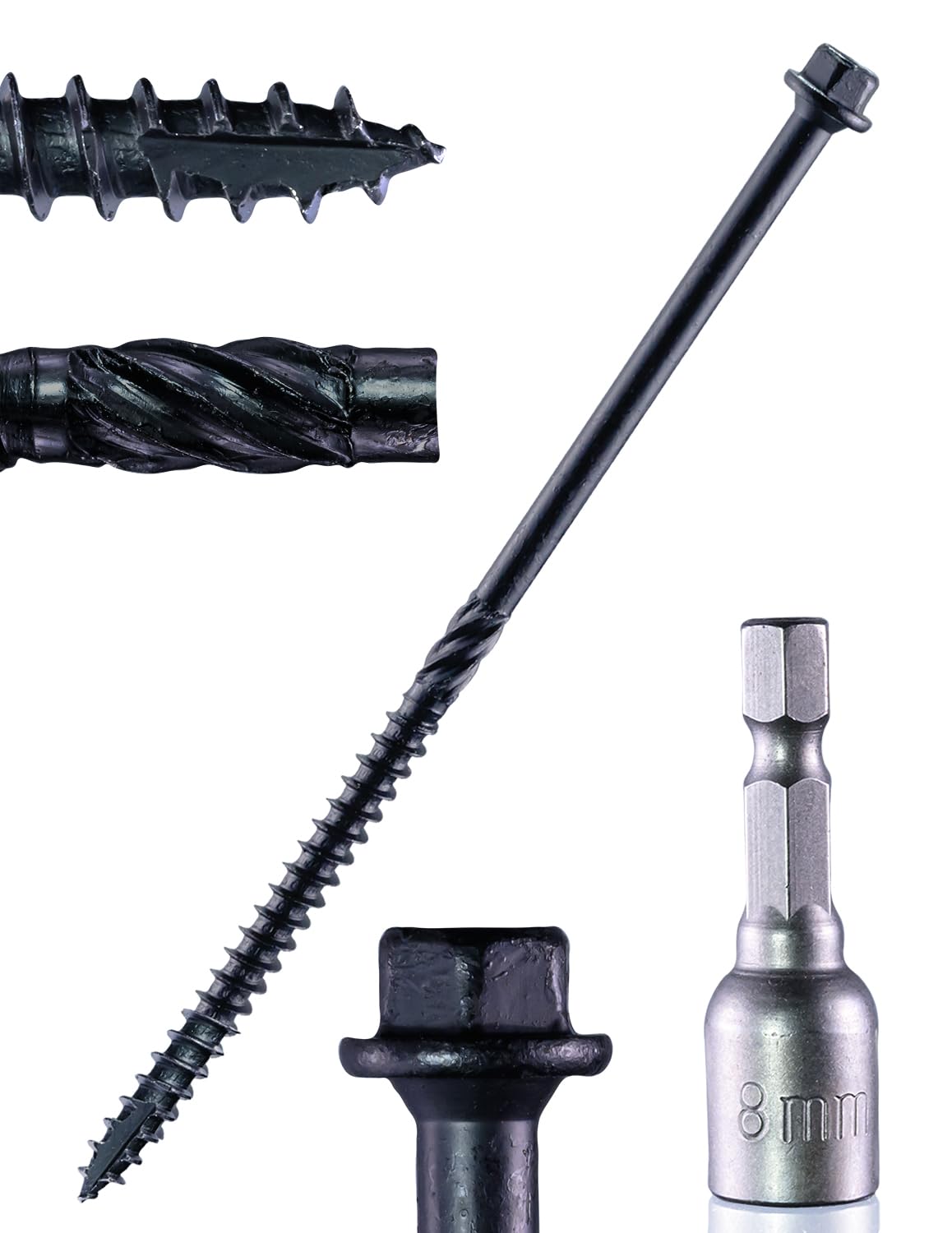 Structural Lag Screws 8 Inch, 50-Pack #14 X 8 Heavy Duty Black Timber Screws, Rust Resistant, Hex Head Outdoor Log/Landscaping Wood Screw, Drive Bit Included