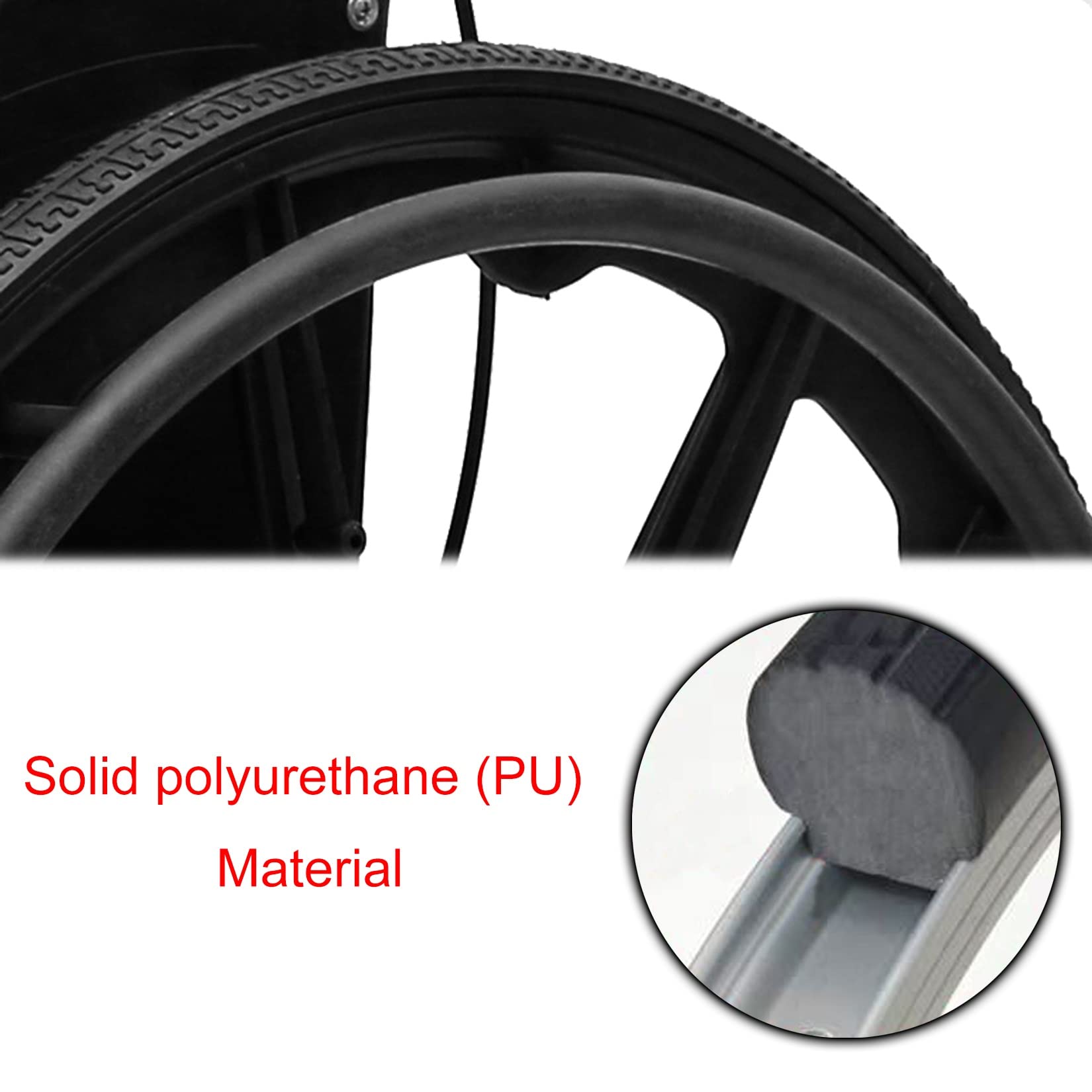 Juego de 2 Ruedas para Silla de Ruedas, Ruedas de Repuesto para Silla de Ruedas de 20, 22 y 24 Pulgadas, Ruedas traseras de Poliuretano Macizo para Silla de Ruedas, con cojinetes y