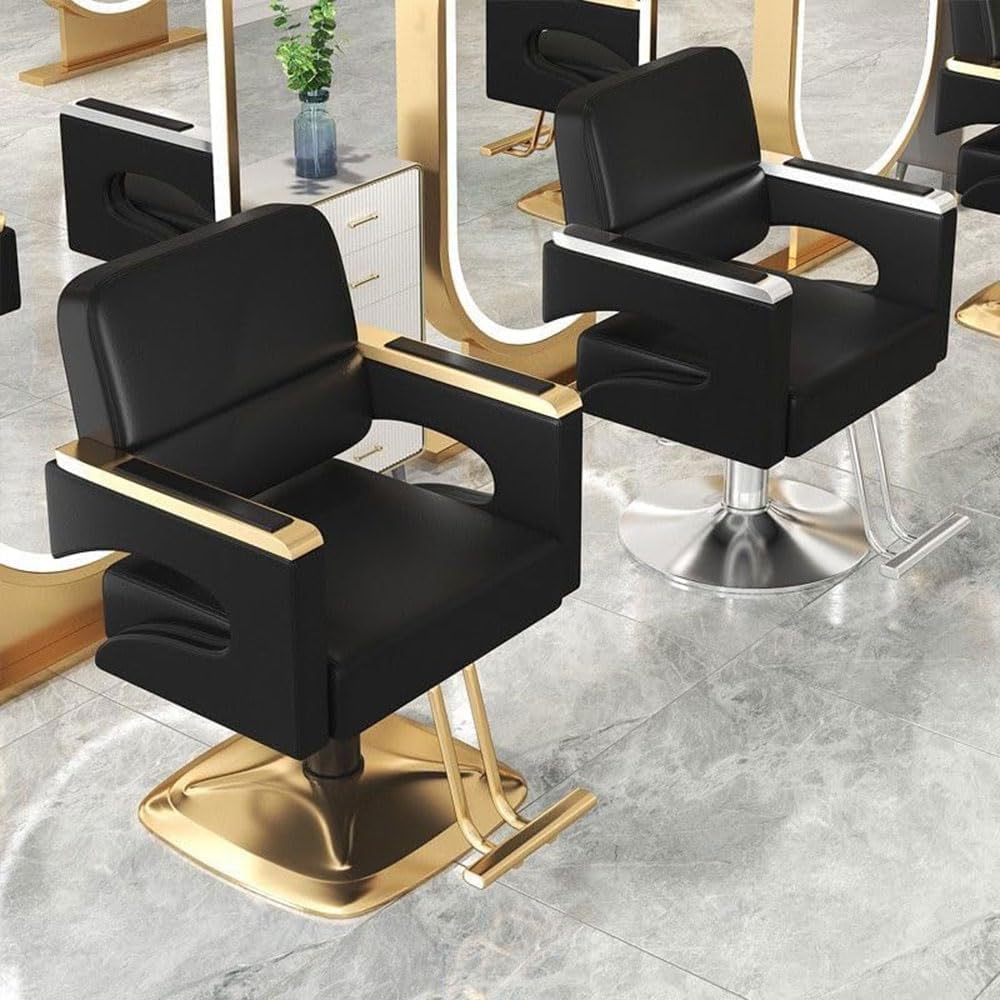 Sillón Profesional de Peluquería, 360º Giratoria con Base Fijo de Metal, Altura Regulable, Asiento Suave y Cómodo de Material Piel