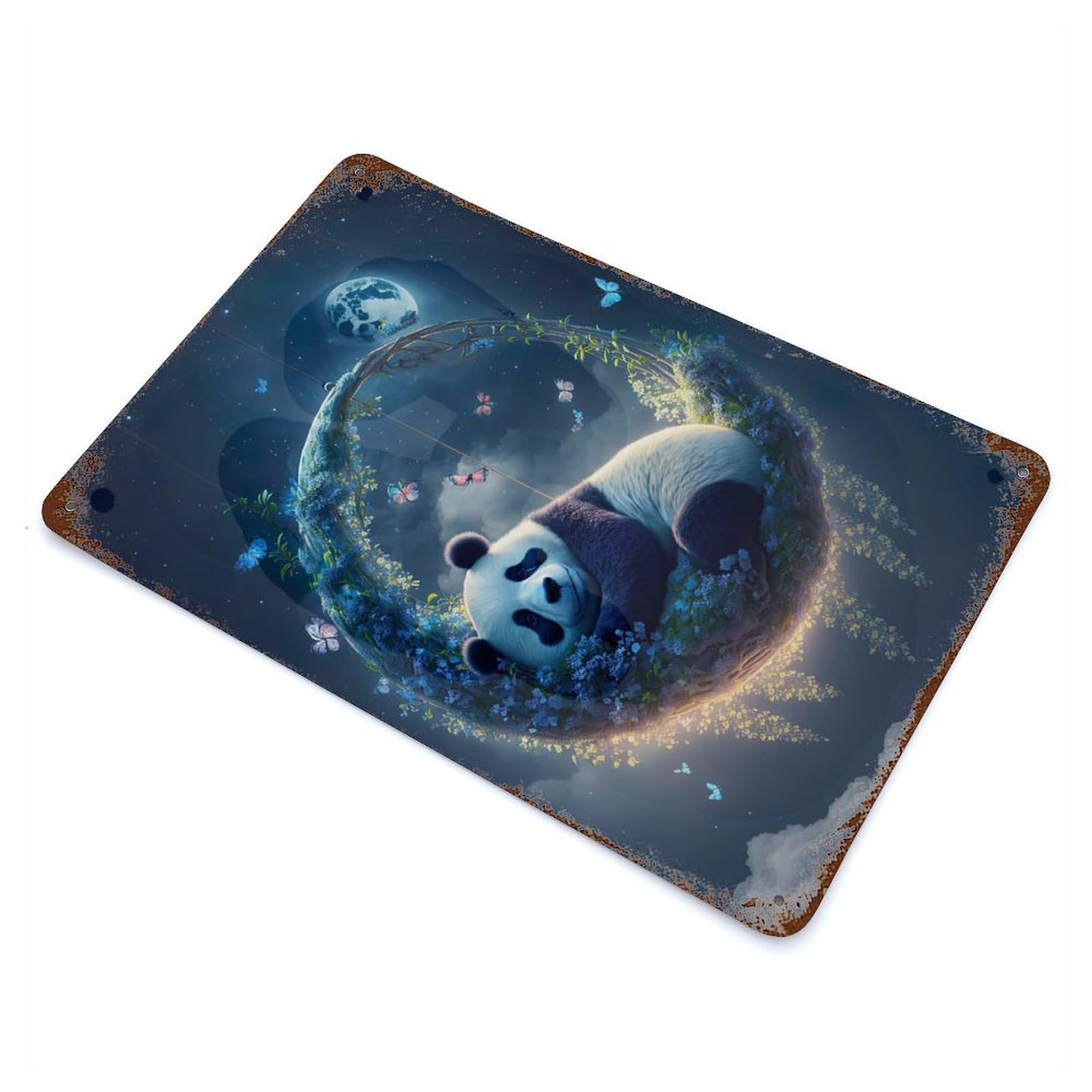 Rust Effect Panda Naps Rustic Tin Plaque 11.8"x7.9", Decorative Metal Wall Art for Farmhouse, Kitchen And Entryway Decor