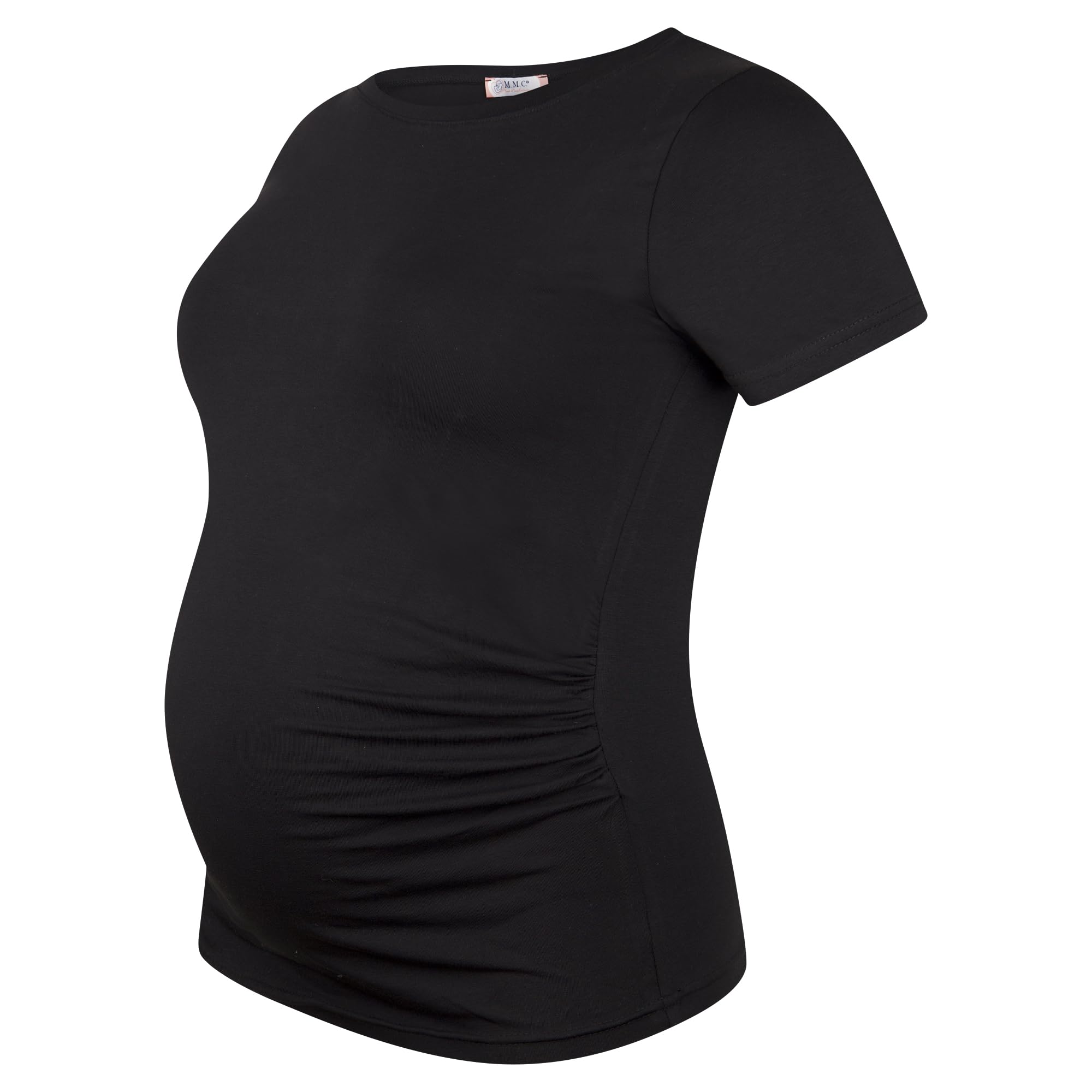 M.M.C. Lot de 3 t-shirts de maternité à manches courtes pour femme – Mode de maternité basique, couleur unie, fronces croissantes, 95 % coton, S à XL