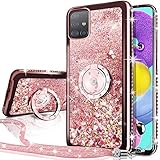 Miss Arts Galaxy A51 4G Hülle,[Silverback] Mädchen Glitzern Handyhülle hülle mit drehendem Ringständer, Cover Silikon Flüssigkeit Clear Schutzhülle für Samsung Galaxy A51 4G -Rosygold