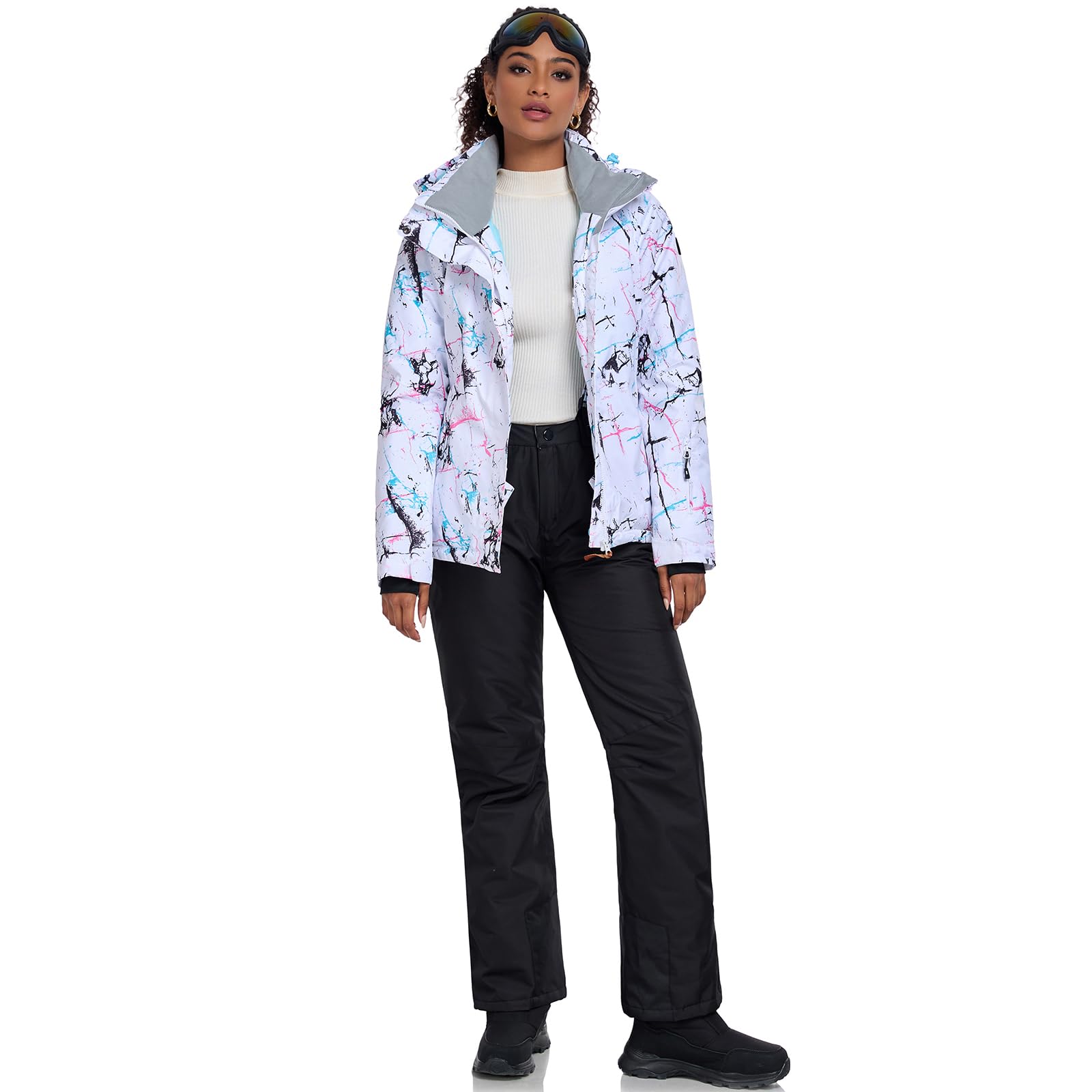 HOTIAN Giacca da sci da Donna e pantaloni Set, Giacca invernale Donna Calda,Pantaloni Da Sciimpermeabili E Cappotto,per Il Lavoro All'aperto Sci Pesca Equitazione Moto
