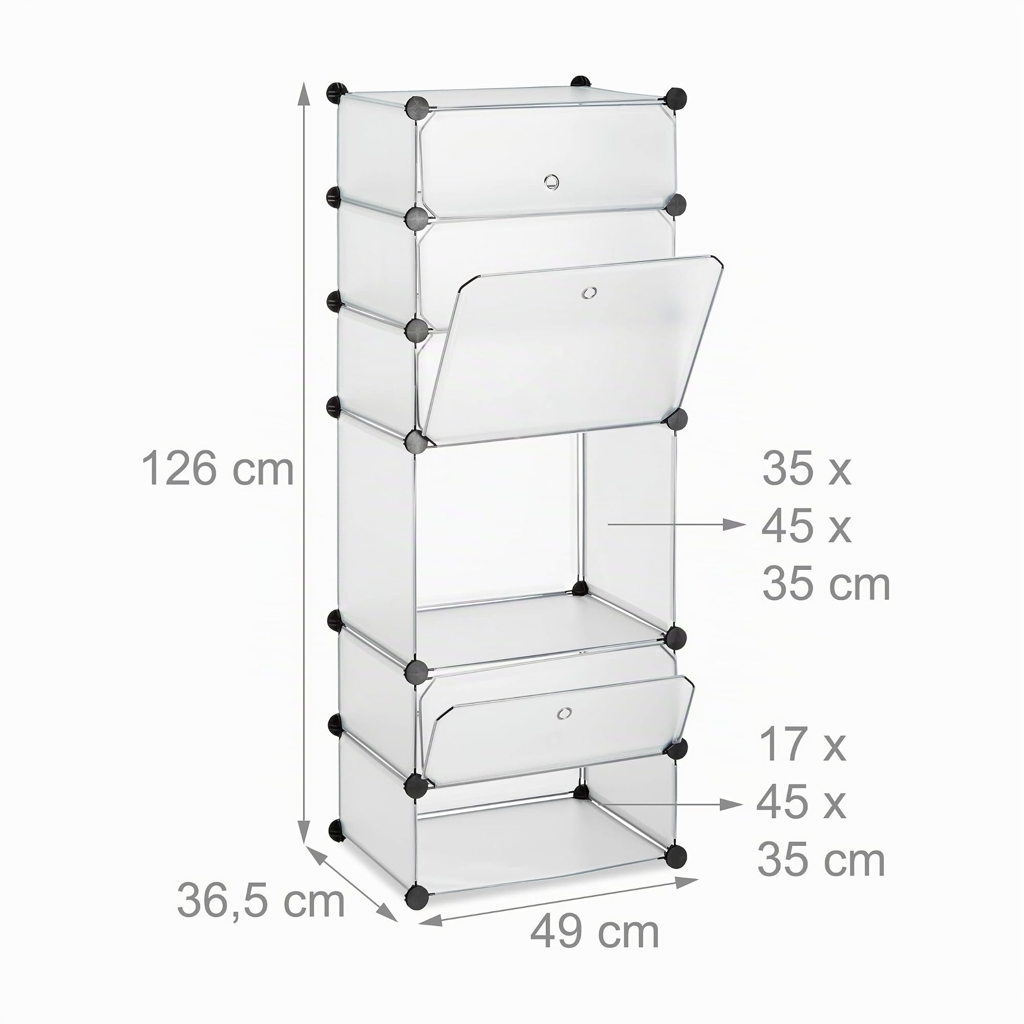 Meuble Chaussures étagère 6 casiers système Plug-in Porte Armoire Rangement HxlxP: 52 x 37 x 9 cm, Transparent
