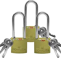 Kit 3 Cadeados 32mm Haste Longa Dourado com 3 Chaves Cada