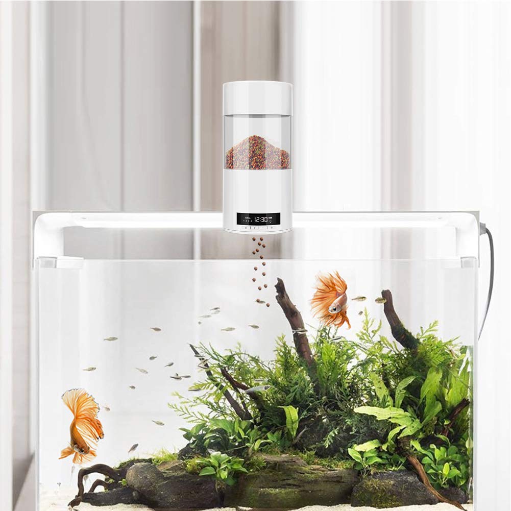 Alimentatore Automatico per Pesci, Dispenser Automatico di Cibo per Pesci Tartaruga da 500 Ml A Prova D'umidità con Doppia Alimentazione, Timer per Acquario Ricaricabile USB per Acquario Feede