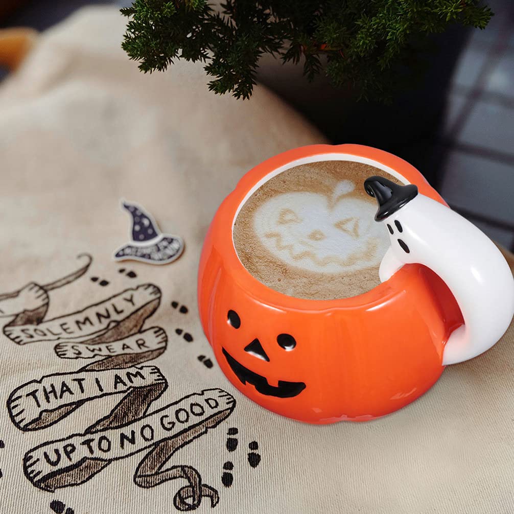 Luxshiny Cute Ceramic Pumpkin Cup 2PCS Ceramic Pumpkin Shaped Coffee Mug - Image 2