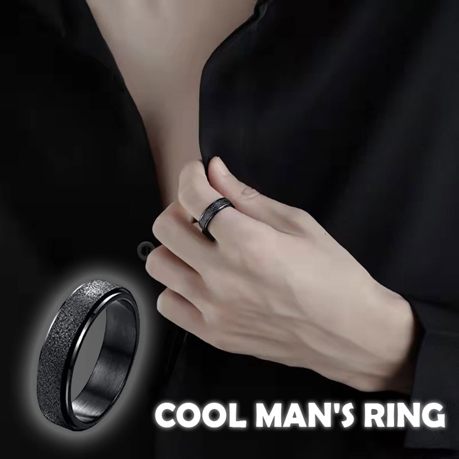 8 pcs Men Anillos de acero inoxidable Spinner, Anillos de Spinner Negro para Hombres Mujeres, Cool Anillos Ansiedad Cadena Hombres Anillos Set, 8mm de ancho