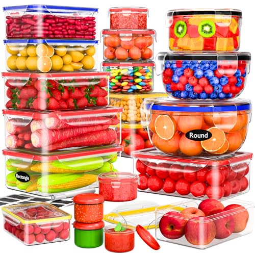 40 Pcs Food Storage Containers with Lids Airtight- Plastic Meal Prep Container for Pantry Kitchen Organization Microwave Dishwasher Freezer Safe -100% Leak Proof (20 Stackable Boxes-20 Lids)
