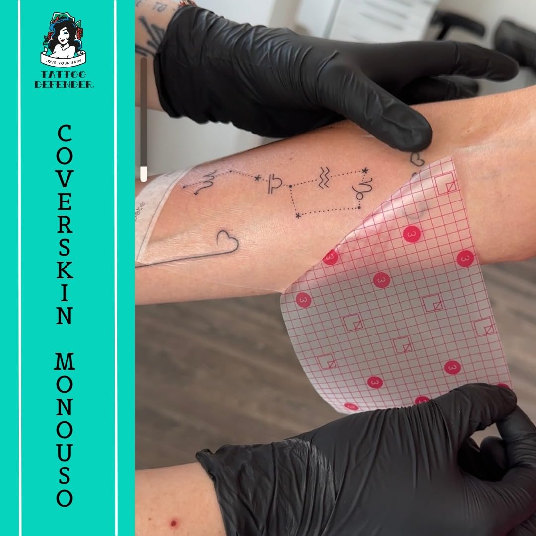 Tattoo Defender - CoverSkin Fogli - 4 Fogli Di Pellicola In Poliuretano - Pellicola Protettiva Per La Cura Dei Tatuaggi - Traspirante Ed Idrorepellente - Marchiato CE