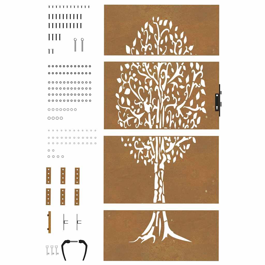 vidaXL Puerta de jardín Acero corten diseño árbol 85x200 cm, Puerta de Metal, Puerta Delantera de jardín, Puerta de jardín con Cerradura