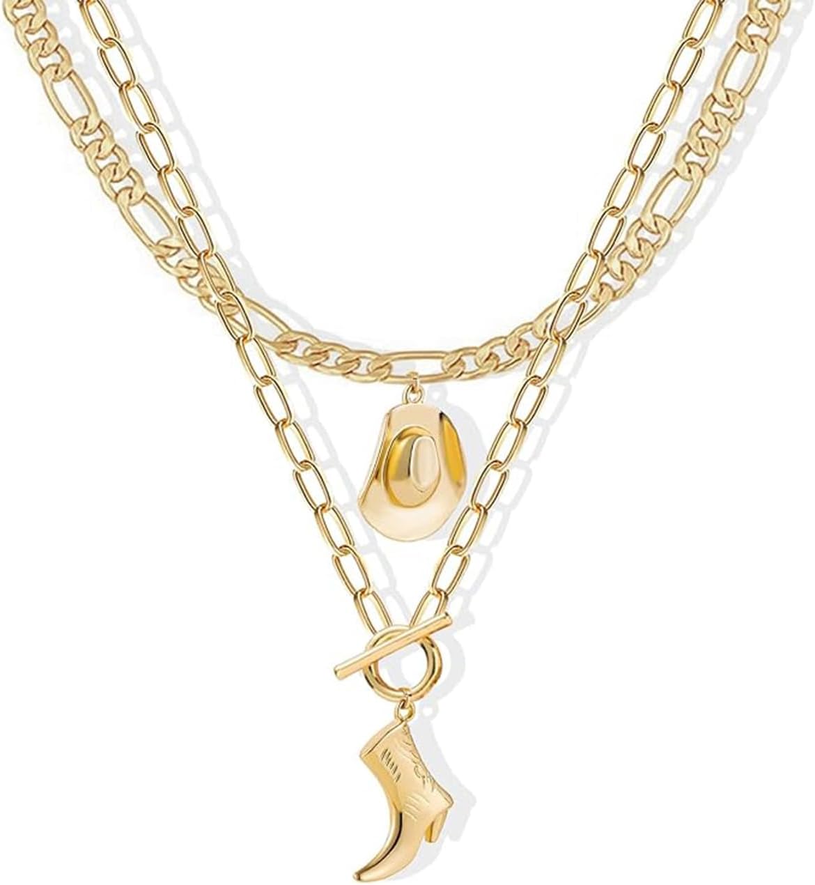 Cowboy Hat Boot Pendant Necklace for Women Layer Dainty...