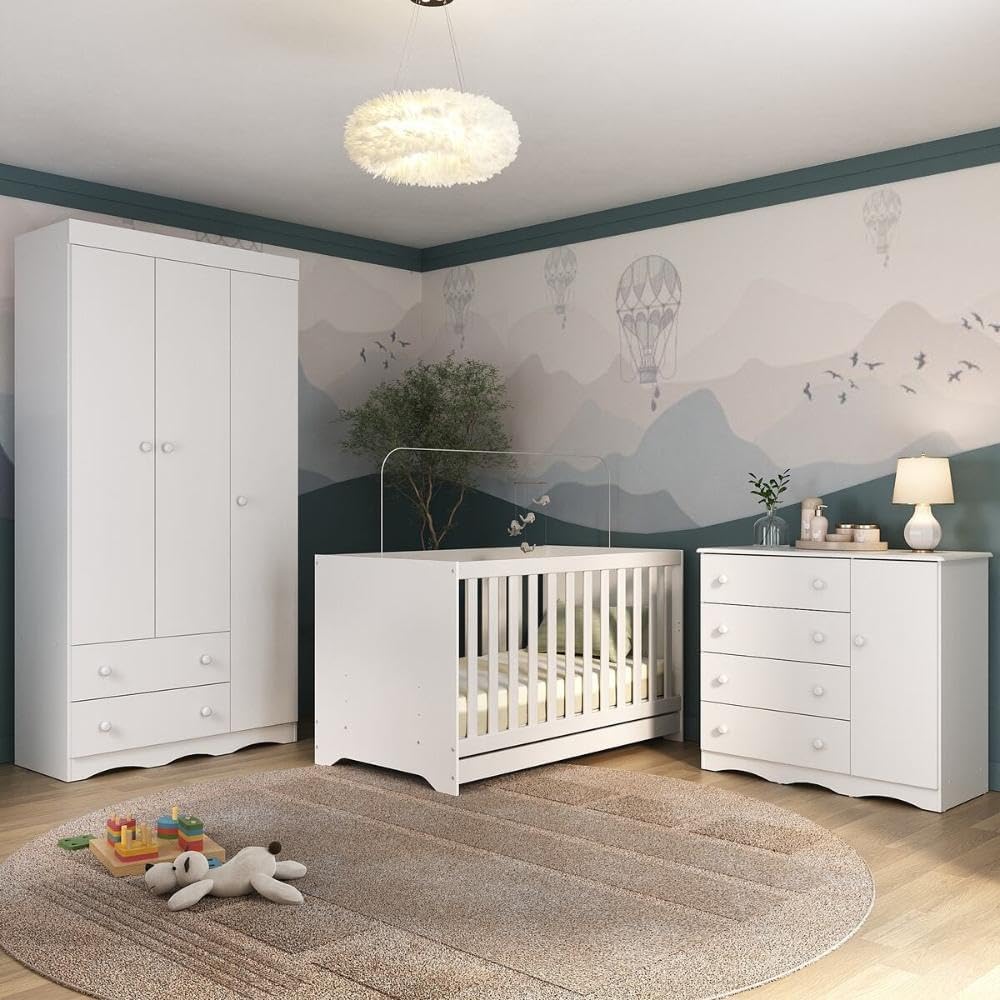 Quarto de Bebê Completo com Berço Americano 3 em 1 Realeza Multimóveis Mp4591 Branco