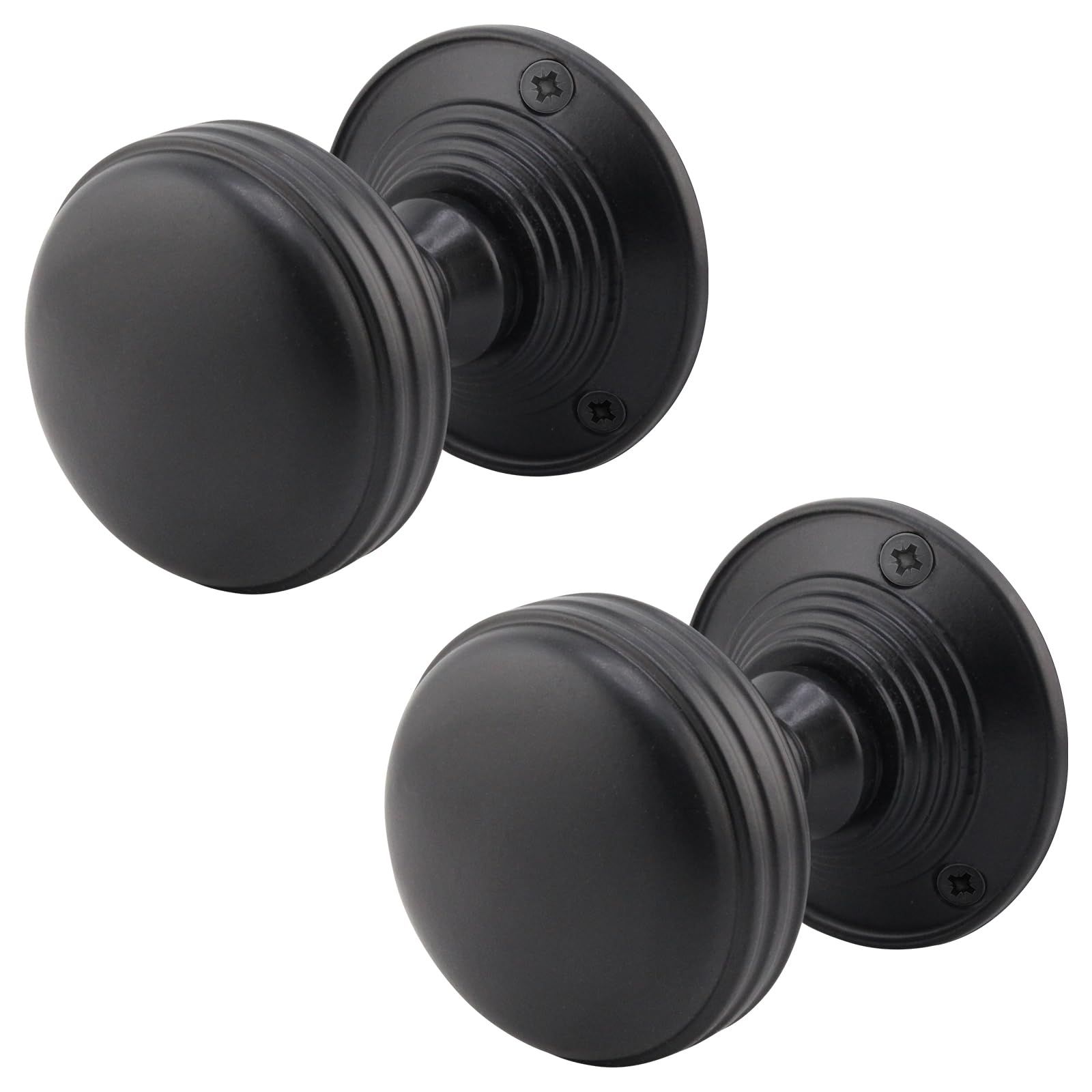 EAI Matt Black Door Knobs, 1 Pair - Lined — image 1