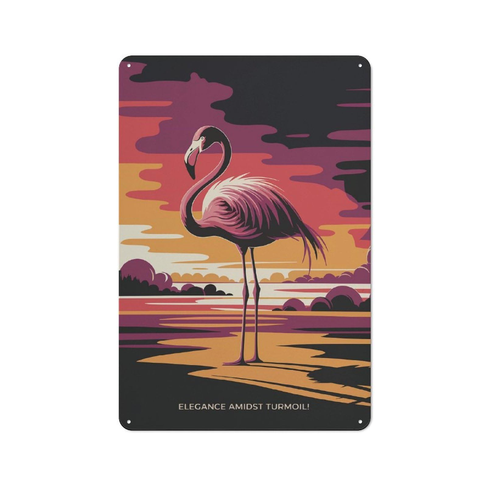 Junmoney Pink Flamingo Sunset Old Style Vintage Metal Sign 30X20cm, Bar Wall Plaque For Pub, Home Bar, Shed Or Man Cave