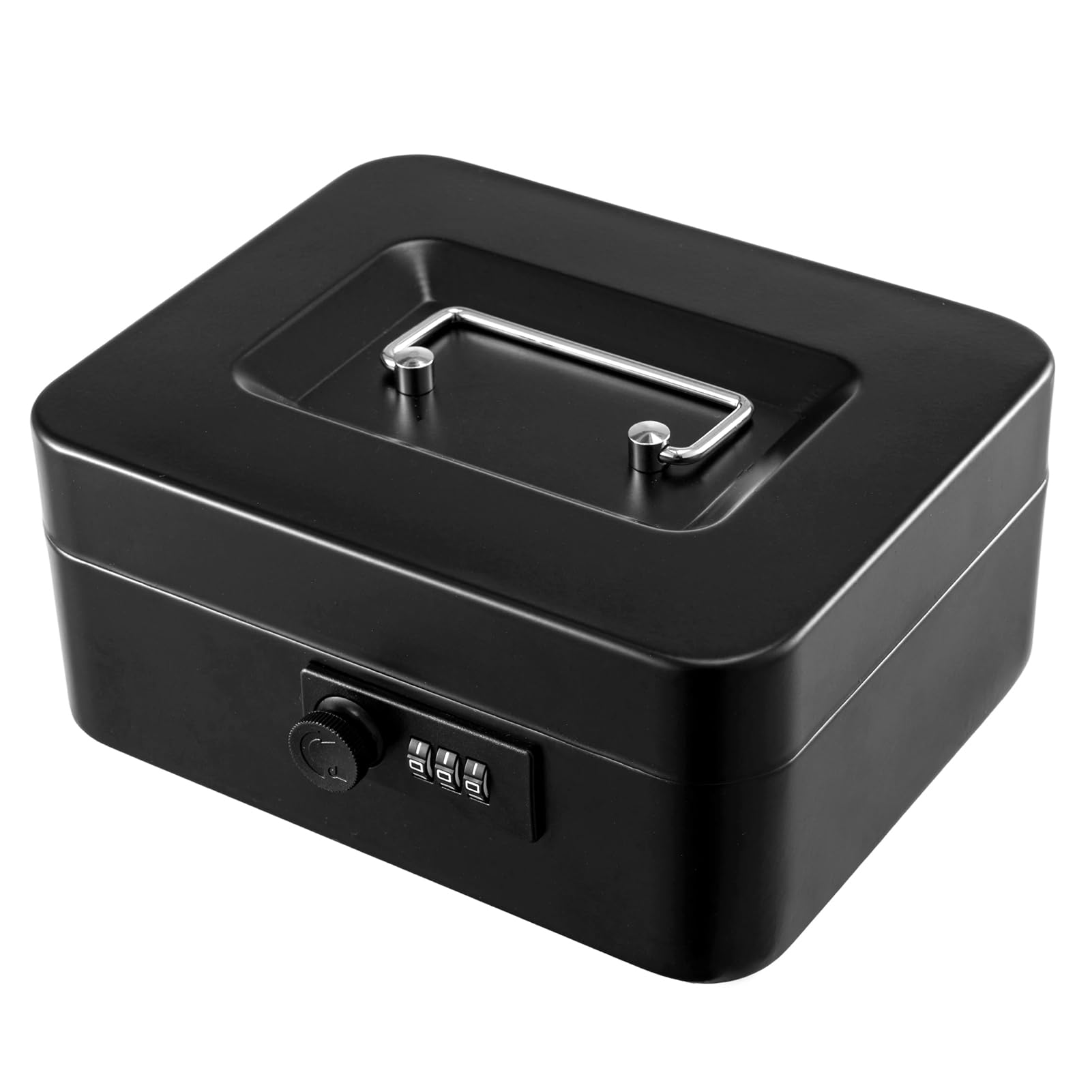 SUNNYNEST Cash Box Lockable Metal Money Box Portable Removable Lid Coin Box 25 * 19.5 * 9CM Secure Safe for Home Office and Small Valuables (Black)
