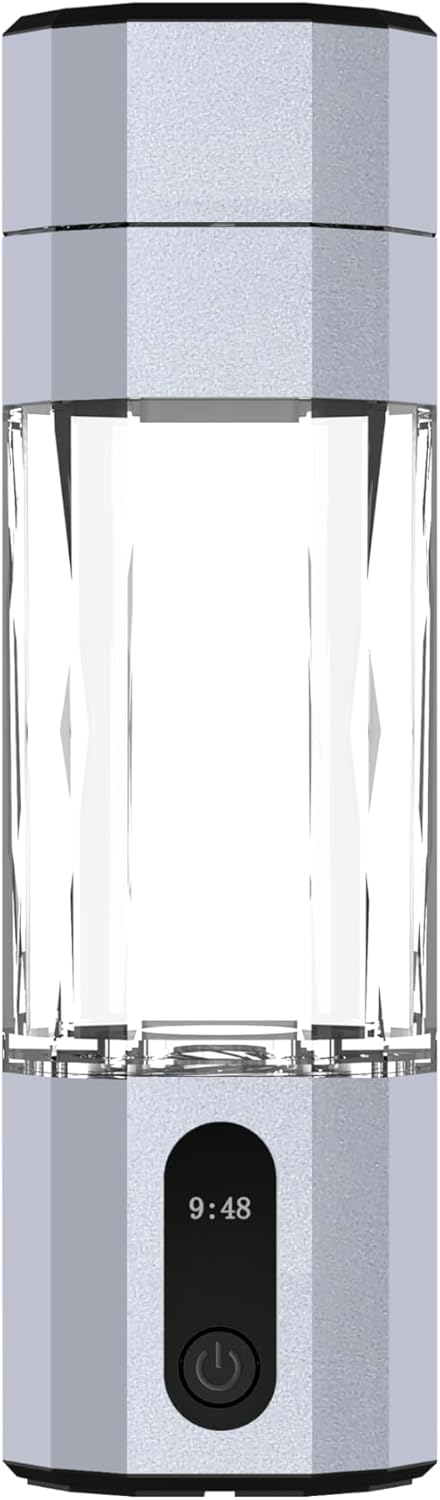 208ml Hydrogen Water Bottle PEM Electrolysis Hydrogen Generator 6000-8000 PPB LED Display Portable Rechargeable Hydrogen Water Bottle for Office,Home and Travel (Silver)