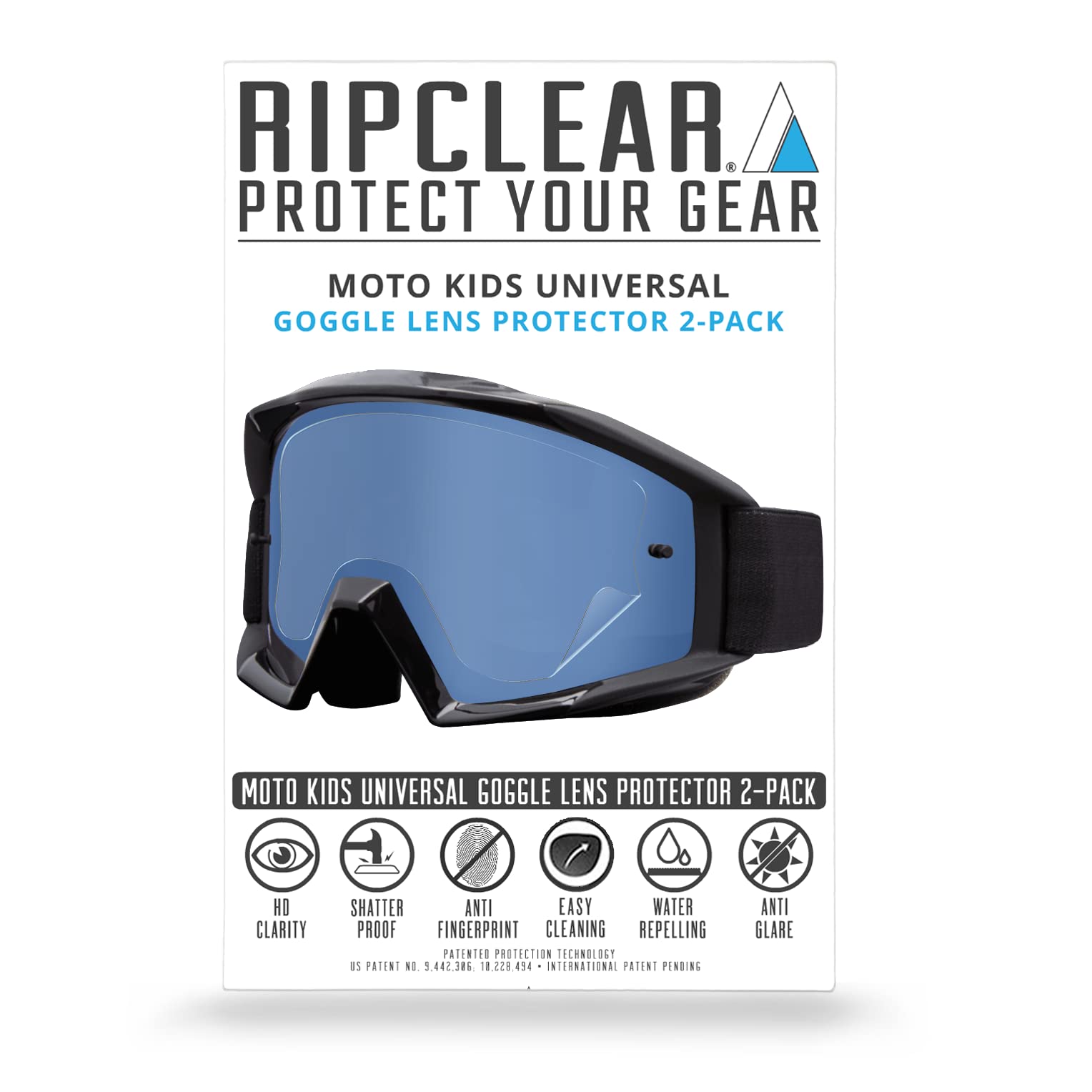 RIPCLEAR Kids Moto Lens Protector Tear off Alternative (Fits all youth moto goggles) Reduce Waste, Military Grade Dirt Bike/ATV/Moto Goggle Lens Protectors Crystal Clear Children's 2-Pack