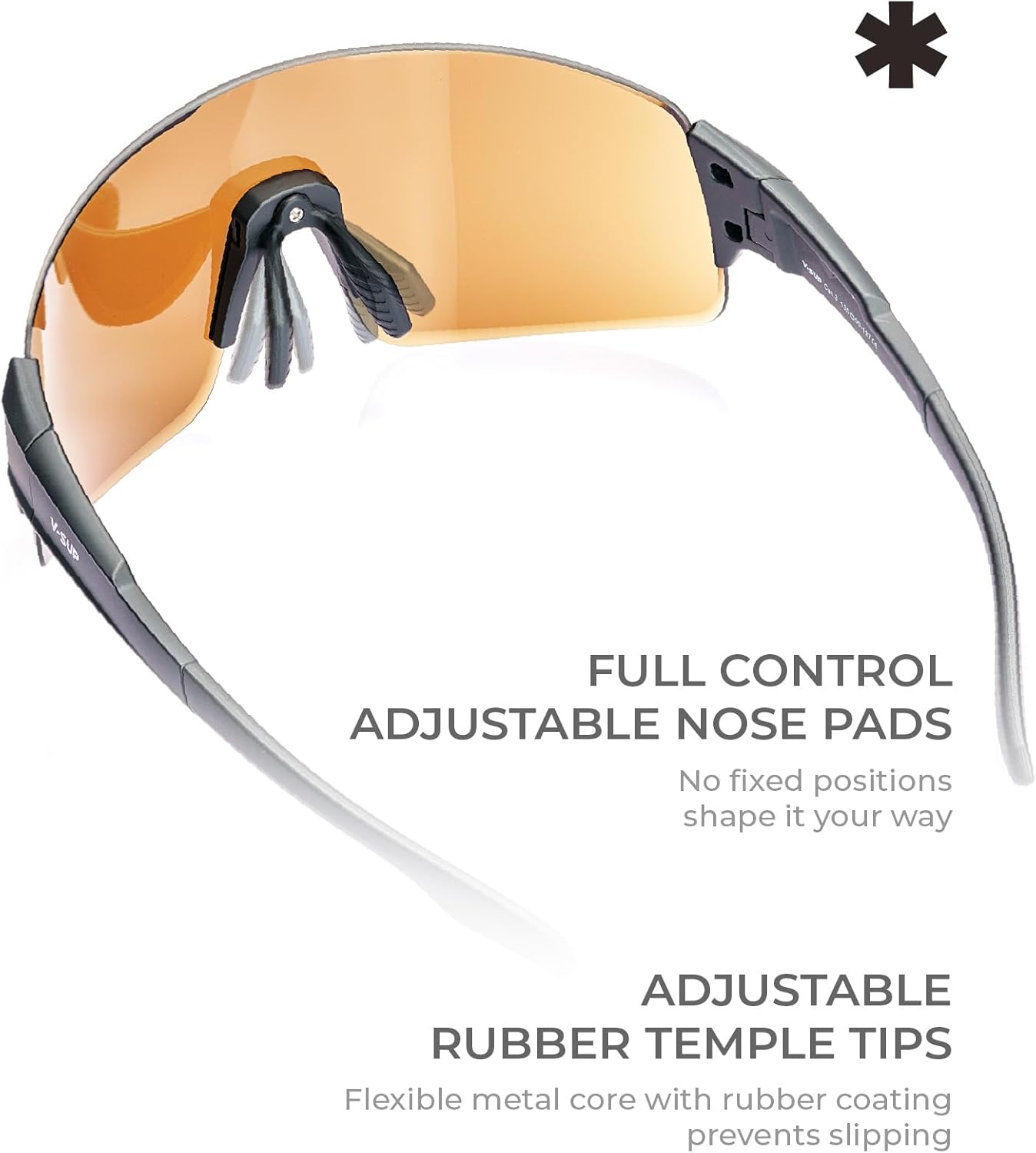 V-SUP TR90 Cycling Sunglasses UV400 Protection, Adjustable Ultra-Light Sport Glasses with Case for Running & Outdoor Use