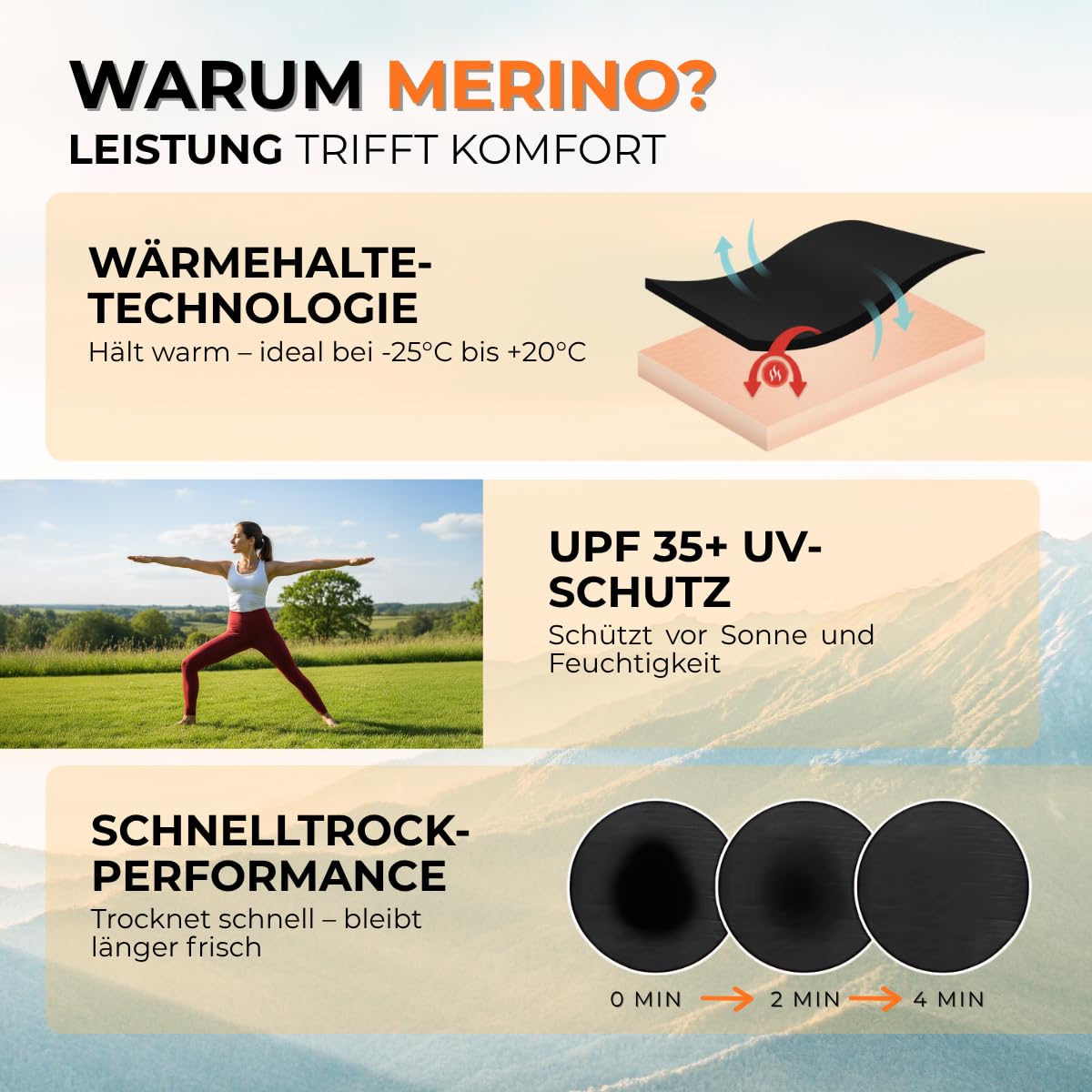 menique Damen 100% Merinowolle Thermo-Leggings, 250gsm Extra Warme Hose | Hohe Taille Bauchkontrolle, atmungsaktive Funktionsunterwäsche für Winter Skifahren Yoga Wandern, weich und geruchshemmend