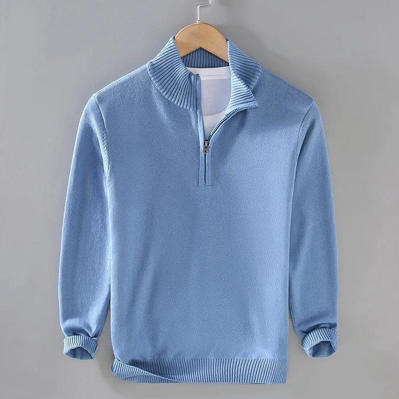 Men's Cotton Sweater High Neck Half Zipper Knitted Pullovers2