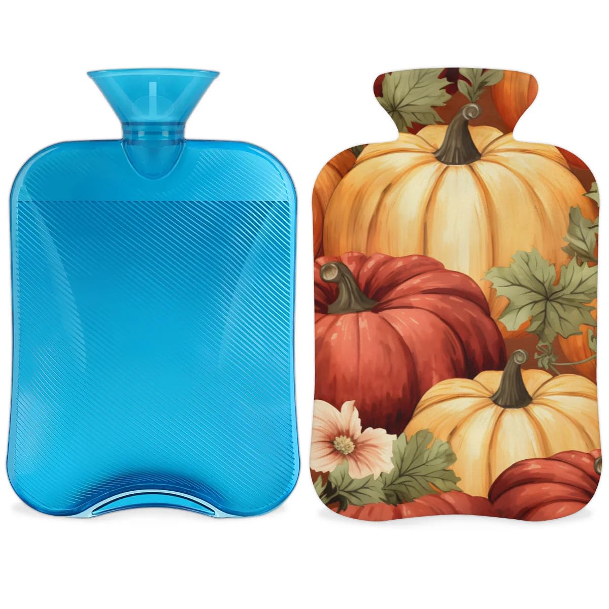 Hot Water Bottle with Soft Cover,2L Fantastic Pumpkin Hot Water Bag for Hot and Cold Compress, Hand Feet Warmer, Magic Pumpkin Rubber Hot or Cold Water Bottle Halloween Christmas Decorations