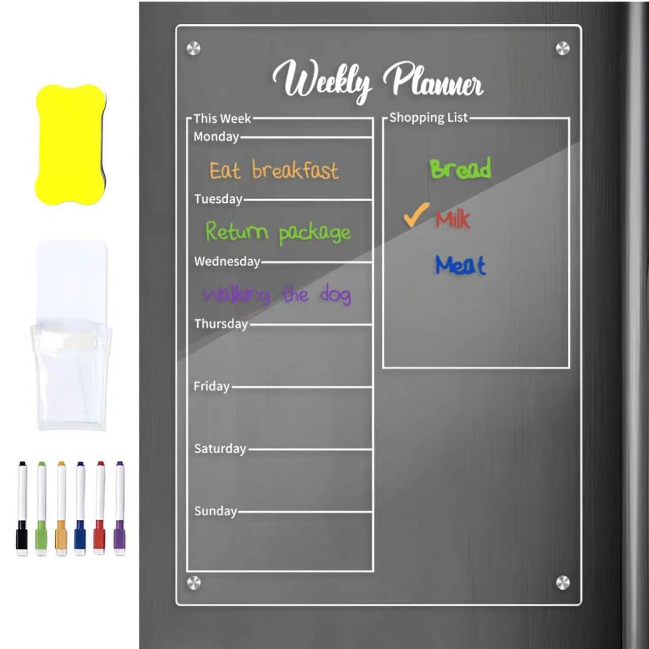 Magnetic Fridge Planner, Acrylic Meal Board, Weekly Menu Planner for Fridge
