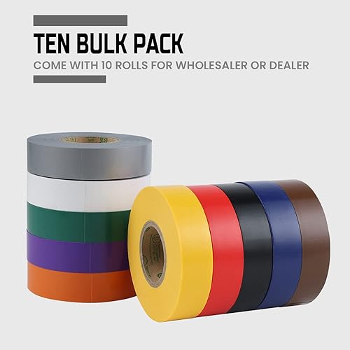 Miniatura 5 de Lichamp Paquete de 10 cintas eléctricas de colores impermeables, 3/4 pulgadas x 66 pies, cinta eléctrica de alta temperatura de grado industrial con