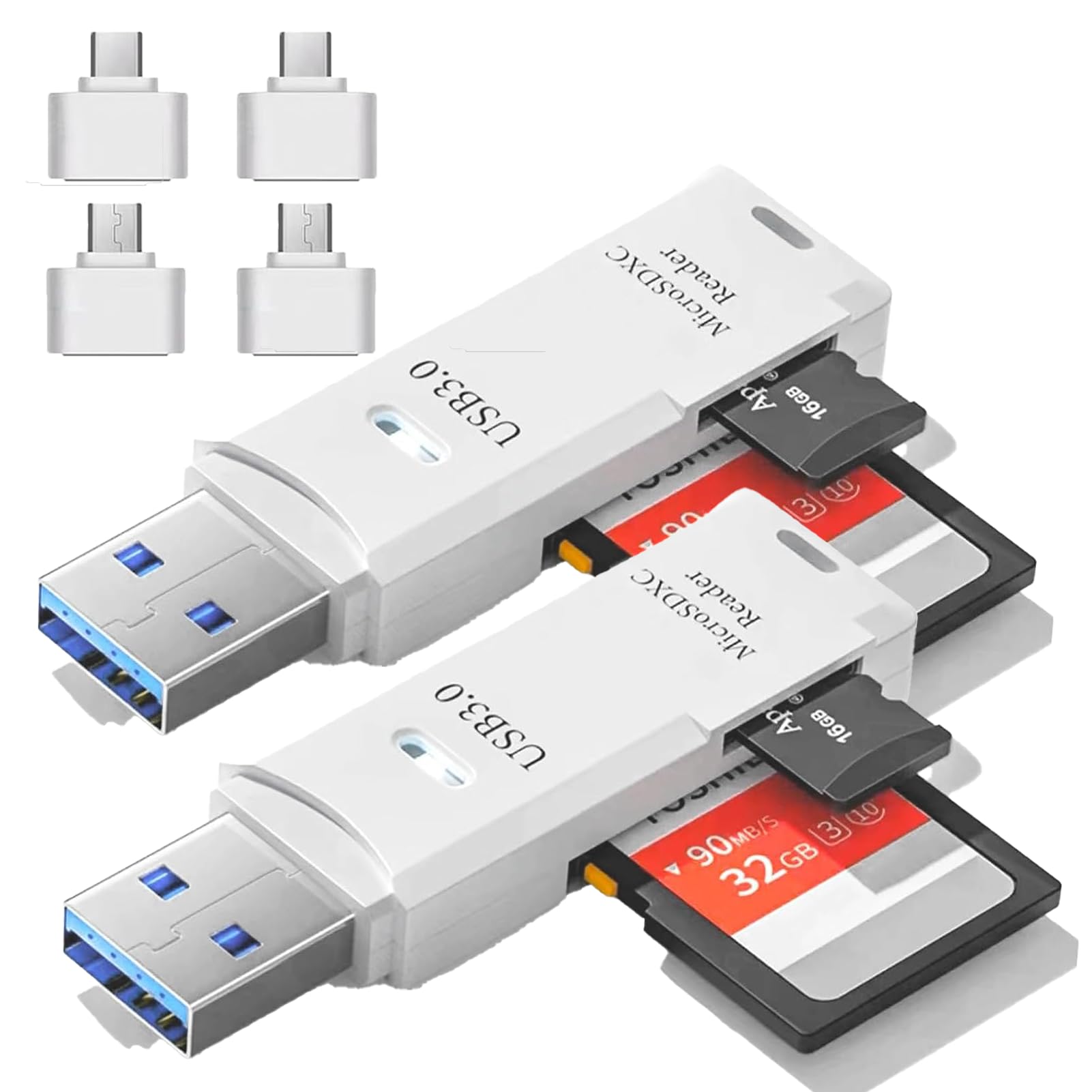 2PCS SD Card Reader with Type C & Micro USB Adapter USB3.0, 5Gbps 2-in-1 Phone Card Reader to USB Adapter, Memory Card Reader Compatible with iPhone