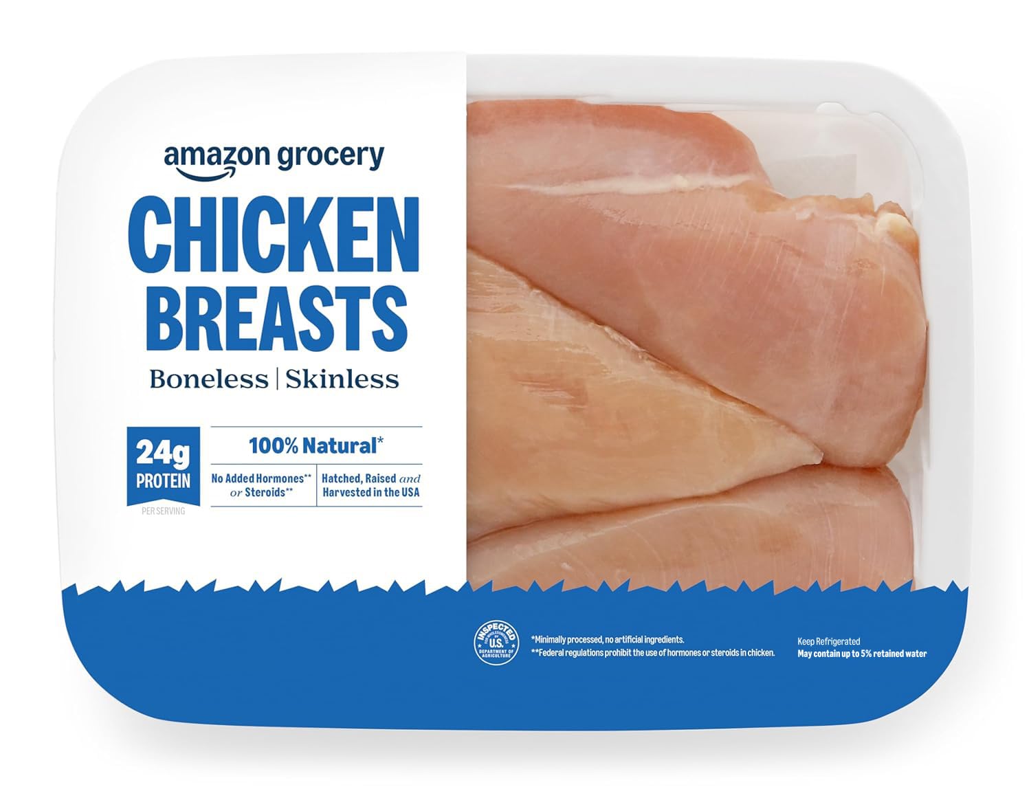 Amazon Grocery, Chicken Breast Fillets, Boneless Skinless, 100% Natural, Weight Varies