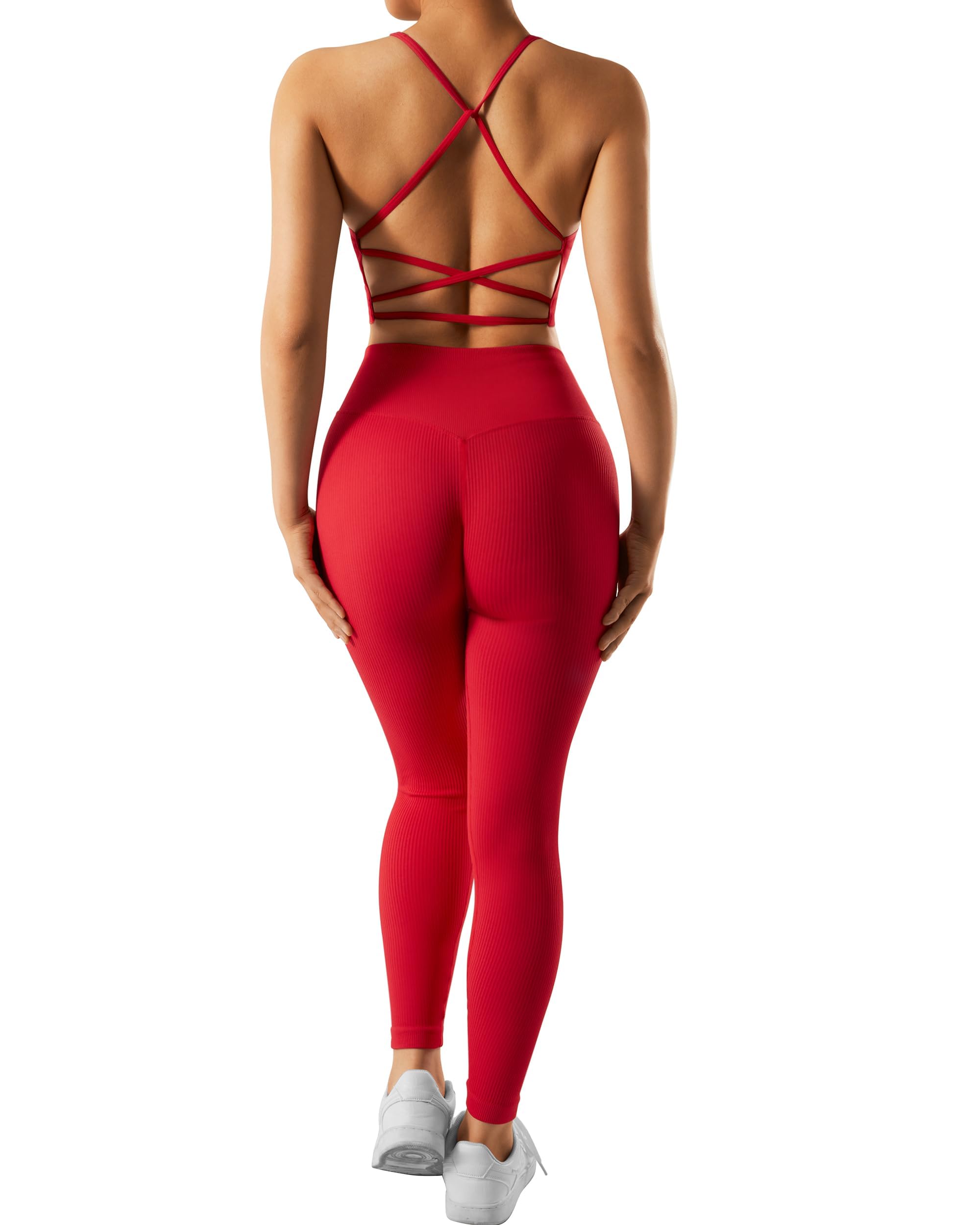 RXRXCOCO Set sportivo a coste, da donna, per allenamento e palestra, senza cuciture, per il fitness