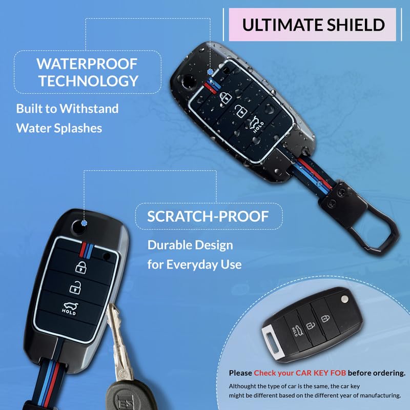 Image of NEODRIFT 'KeyShield' Car Key Cover for KIA Sonet (Shape 3, 03 Buttons) (Durable, Stylish, and 360 Protection)