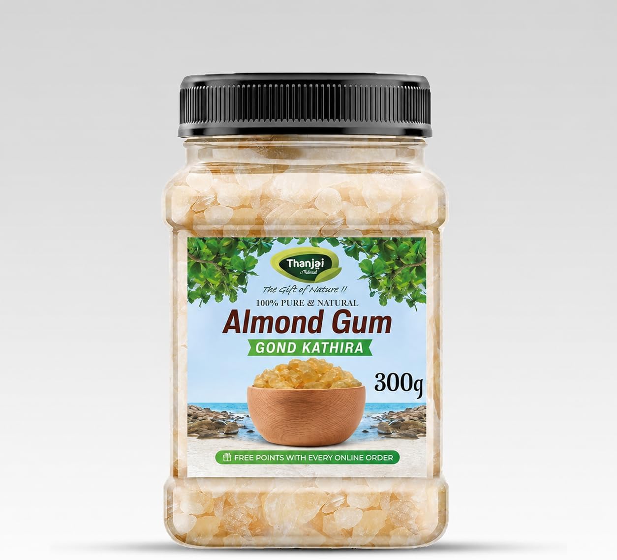 Thanjai Natural Gond Katira Pure (Edible Gum) 300g Jar | Badam Pisin | Almond Gum | Tragacanth Gum | Kathila Gum | Astragalus Gummifer | 100% Pure & Natural | Traditional Ingredient