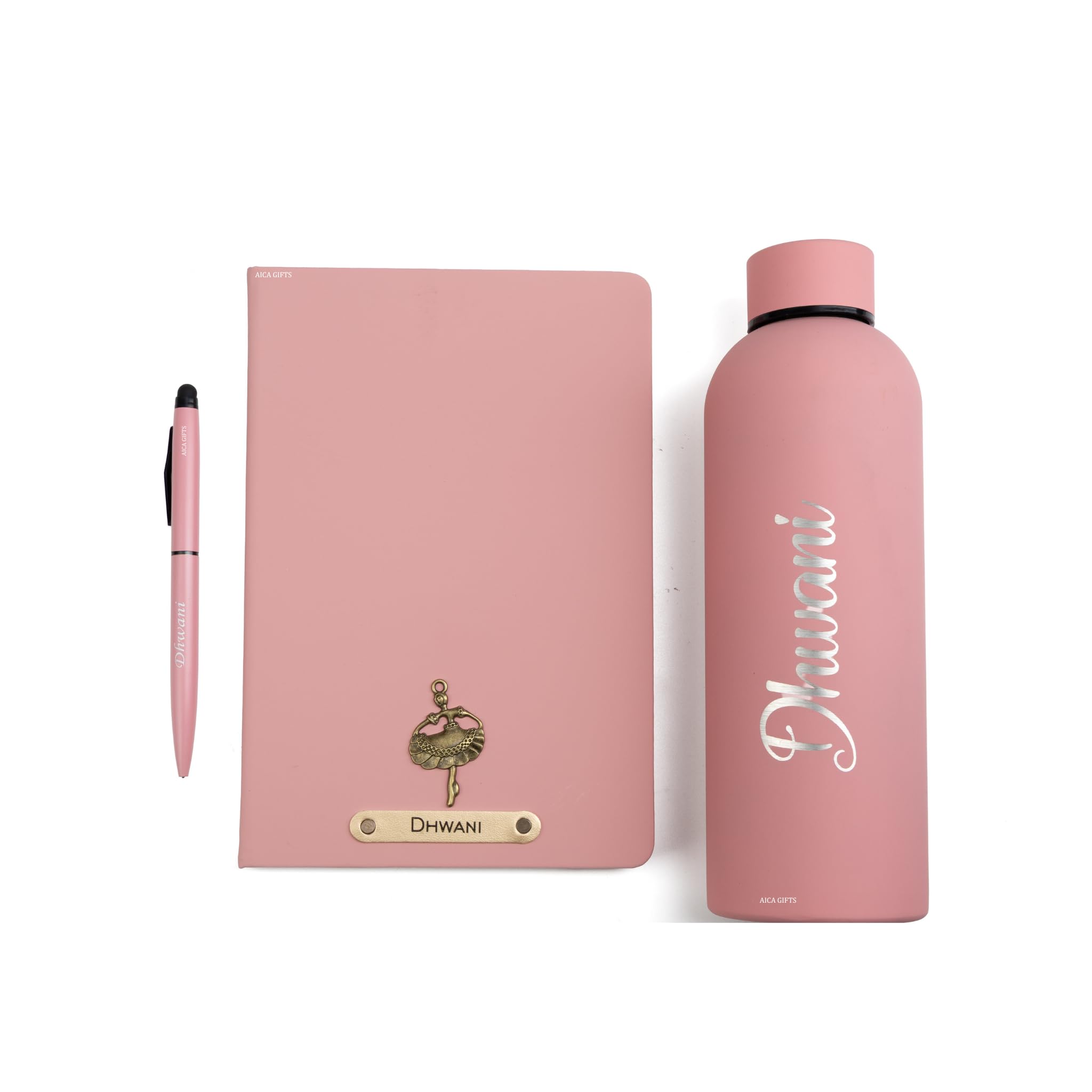 AICA Personalized Name & Charm Diary Pen & Bottle 3pcs Combo Gift Set for Women (NudePink) | Customized Corporate Farewell Gifts for Staff | Gifts for Women | Diary for Girls Aesthetic-image-5