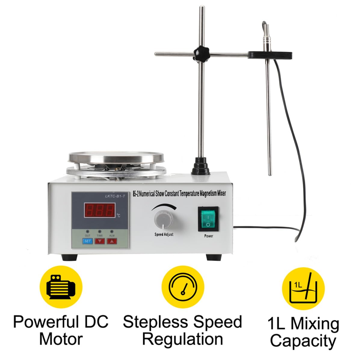 Magnetic Stirrer 220v Agitatori Magnetico Riscaldati, Lab Agitatore Magnetico con Piastra riscaldante e Barra agitatrice Magnetica, con Display Digitale della Temperatura 0-2000 Giri/min.