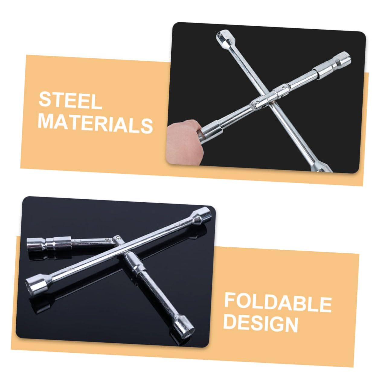 SOLUSTRE 4-wege Klappbar Stahl Radmutternschlüssel Silber aus Auto | Radmutternabzieher, Ergonomische Form, für Unterwegsreparaturen und Reifenwechsel, Geeignet für Schrauben